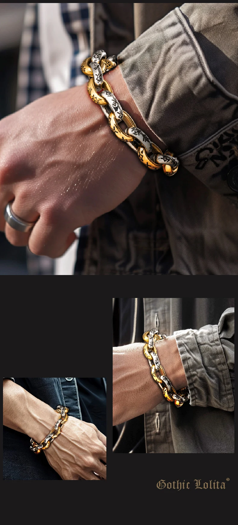 Biker Mechanical Armor - Heavy Link Silver Bracelet - Slice 2